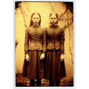 Vintage Style Halloween Photo 4x6 Glossy Paper Twin Girls Spooky Art